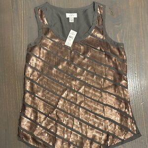 LOFT Women's Bronze and Gray Sequin Tank Top